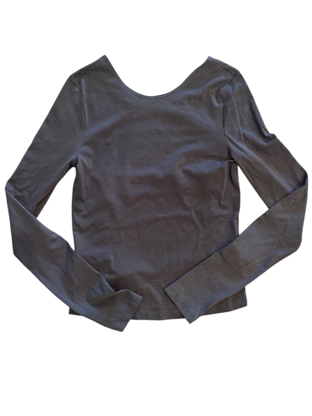 bebe grey Long Sleeve Scoop Neck Top with Subtle Sparkle Open Back Size L